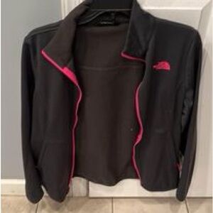 The North Face Women's juniors Large  Black Fleece Jacket with Pink Accents